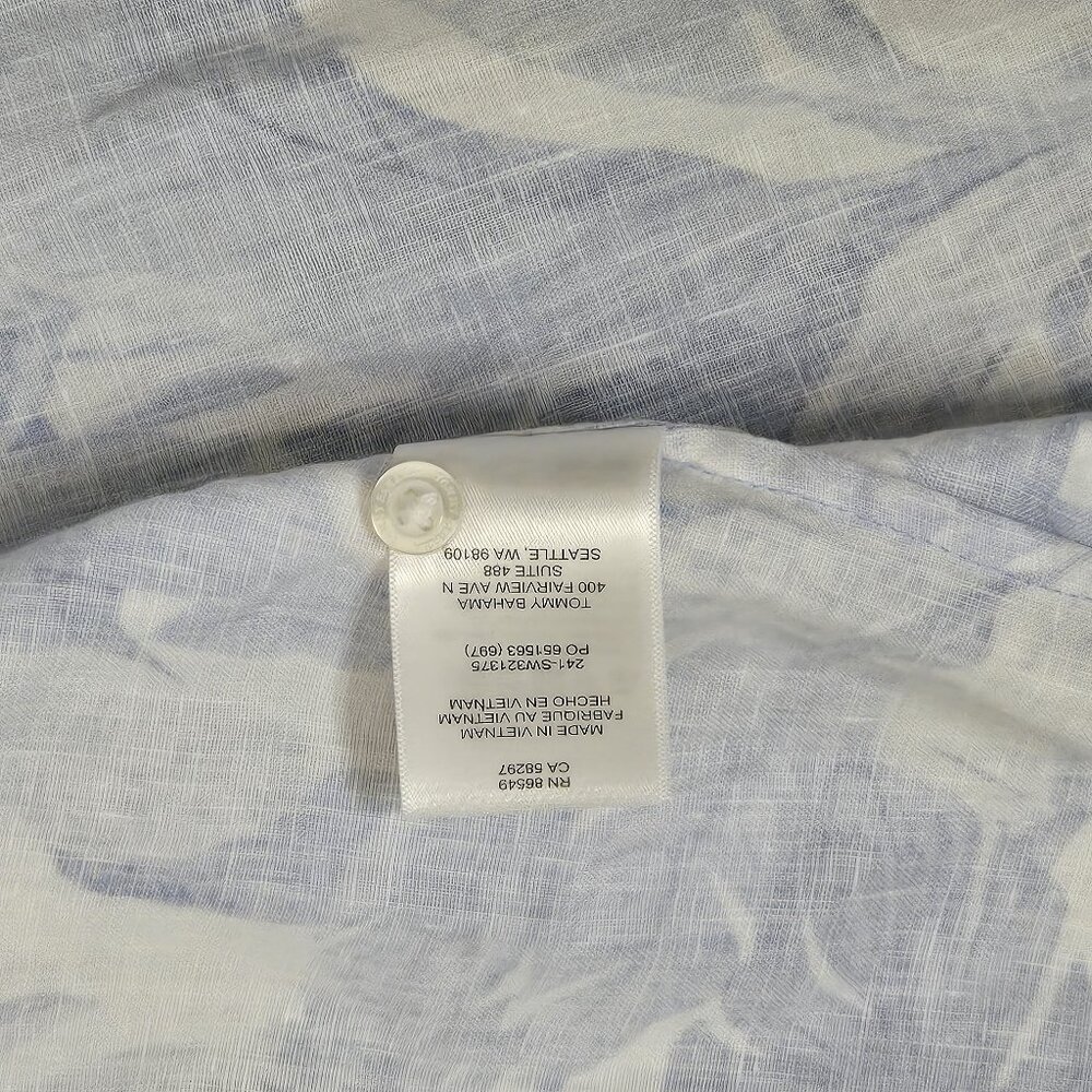 Tommy Bahama Linen Shirt Women's M White Light Blue Tropical Print Button Front - Picture 6 of 8